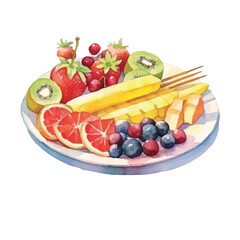 watercolors beautifully arranged fruit platter illustration