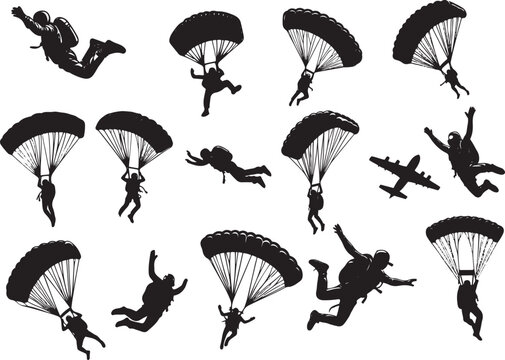 Skydiving and Paragliding Silhouettes &ndash; Extreme Sports Parachute Vector Set
