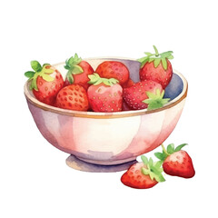 watercolors delicious bowl of fresh strawberries illustration