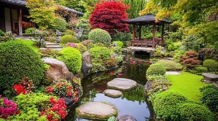 Fototapeta premium Vibrant Colors and Diverse Textures Blend Harmoniously in Mesmerizing Garden