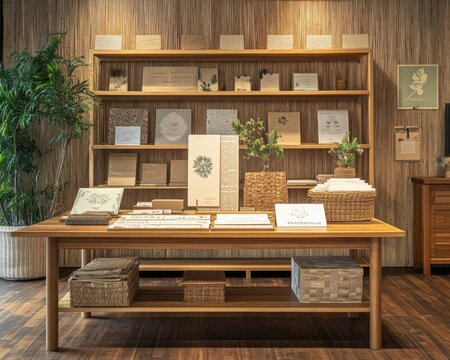 Creative workspace showcase modern office print products display natural decor indoor environment artistic inspiration