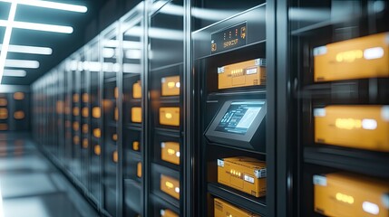 Fototapeta premium A close-up of a futuristic parcel locker scanning smart-packaged deliveries