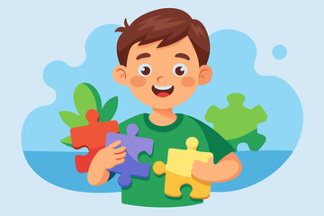 A boy happy after solving a puzzle