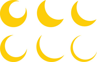 Moon and Crescent Icon in flat Set Vector Design for apps or website isolated on transparent background moon Lunar phases, cycles vector clipart. New, Full Moon, Waning Crescent
