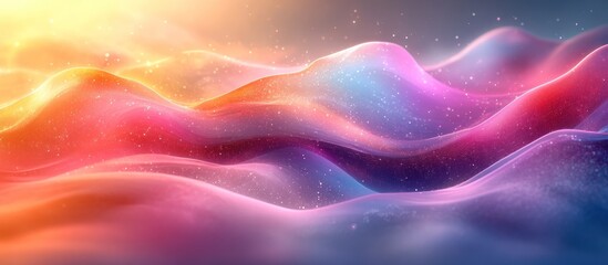 Obraz premium Abstract colorful wavy landscape with glowing particles.