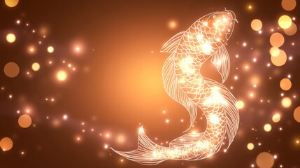 Glowing Koi Fish in Sparkling Golden Bokeh Background