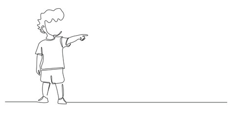 continuous line of boy pointing with finger.one line drawing of boy character pointing towards right.single line vector illustration.isolated white background