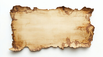 old blank bark piece isolated, blank text, on white background.