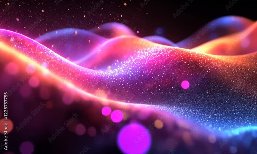 Wall mural vibrant abstract waves of color and light flowing in a digital space with glowing particles