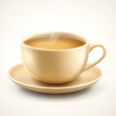 Obraz premium Hot tea, cup, saucer, steam, drink, white background, breakfast, relaxation