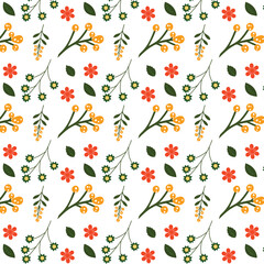 Seamless pattern with flowers and leaves. Vector floral background.