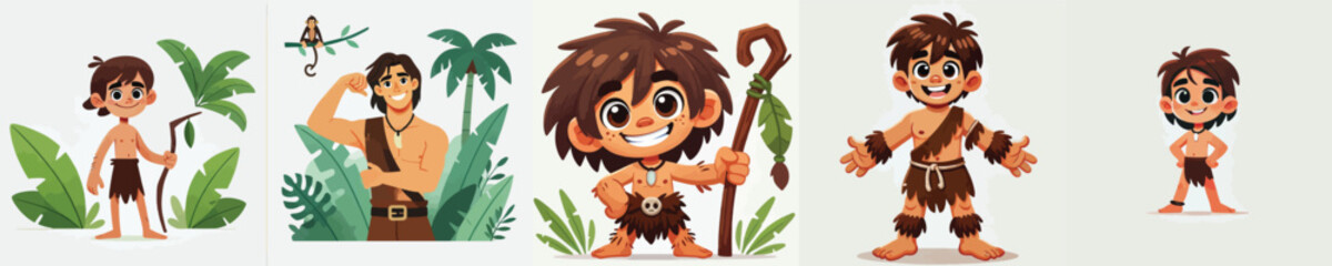 vector set of tarzan characters