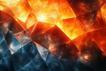 Abstract polygonal glowing wave grids forming chaotic layers, Generative AI