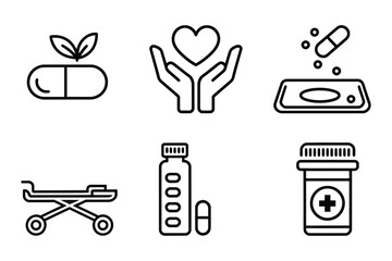 Medical and Pharmaceutical Line Icons Set – Healthcare, Medicine, and Wellness Vector Illustration