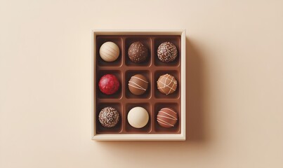 Assorted chocolates box, studio shot, beige background, gift