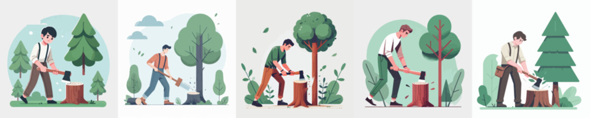 vector of young man cutting down a tree © sarah16blakeyxh2
