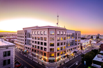 Modesto City Hall at Sunset &ndash; Aerial View of Downtown Modesto, California
