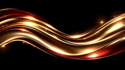 Golden Abstract Wave with Red Accents and Sparkle