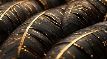 Black and gold feathers close-up, luxury texture