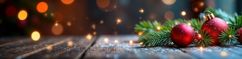 Sparkling snowflakes falling on a decorated table, centerpiece, decorations