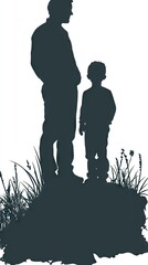 Father, son, hillside, nature, watching, family, bond, hope, future, stock photo