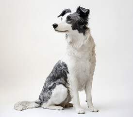 Fototapeta premium Photo of a happy, sitting border collie against a white background