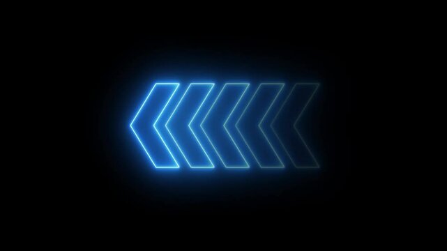 Glowing neon light animated traffic directional arrows sign. Left arrow for road direction. Flashing direction indicators