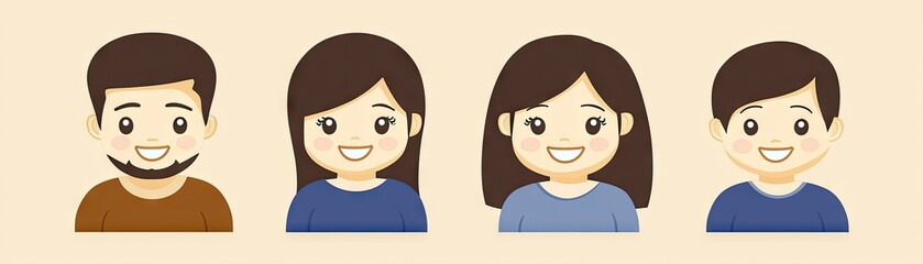 Obraz premium Happy family portrait, Asian, illustration, website avatar