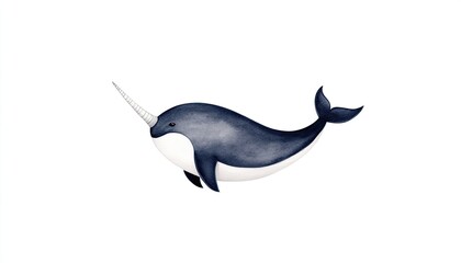 A whimsical illustration of a narwhal swimming gracefully in a serene ocean backdrop