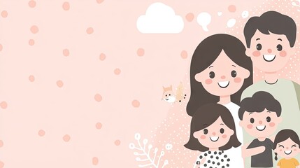 Fototapeta premium Happy family portrait, pastel background, family bonding, ideal for cards
