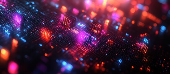 Obraz premium Abstract glowing circuit board with vibrant red and blue lights.