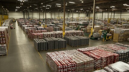 A smart warehouse with an automated tracking system scanning barcodes on packaged goods