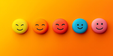 Konzept für eine Kundenzufriedenheitsumfrage. Fünf-Sterne-Bewertung auf virtueller Feedback-Schnittstelle, hervorragende Kundenzufriedenheit. Emoticons verschiedener Feedback-Ebenen, Kundenerfahrung,