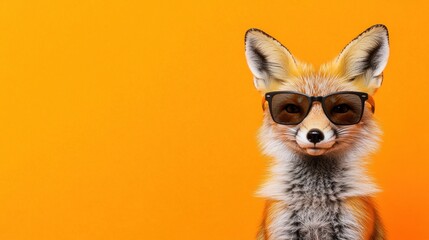 Fototapeta premium Cool fox wearing sunglasses, orange background, summer vibe, social media post