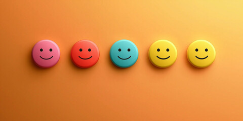 Konzept für eine Kundenzufriedenheitsumfrage. Fünf-Sterne-Bewertung auf virtueller Feedback-Schnittstelle, hervorragende Kundenzufriedenheit. Emoticons verschiedener Feedback-Ebenen, Kundenerfahrung,