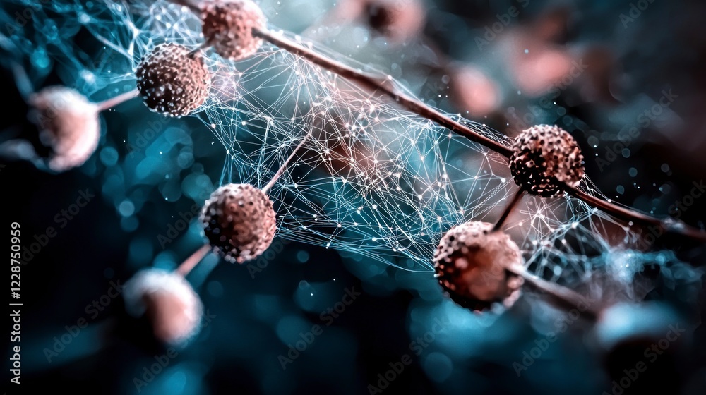 Wall mural abstract network connected nodes digital structure ai generated science background te