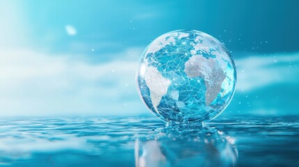 A clear glass globe with eco-themed holograms floating around.