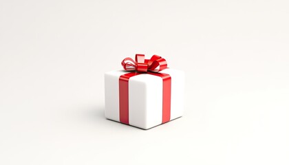 Obraz premium A beautifully wrapped white gift box with a red ribbon and bow, set against a plain background