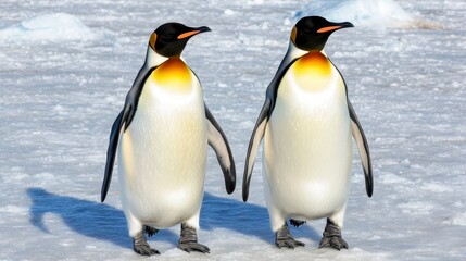 Obraz premium Two Emperor Penguins Standing on Ice in Arctic Environment