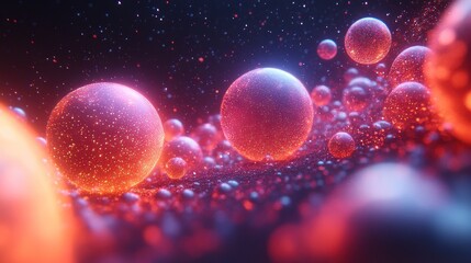 Glowing orbs floating, cosmic dust, abstract art, digital background