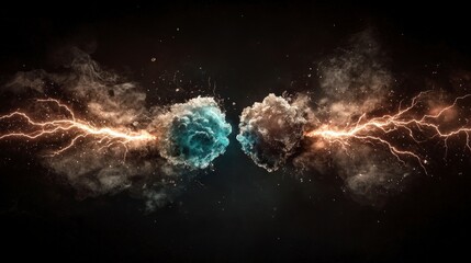 Clashing Elements  Abstract Fire Ice Lightning Energy Background