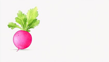 Freshly harvested pink radish with green leaves on a plain white background, ideal for culinary use