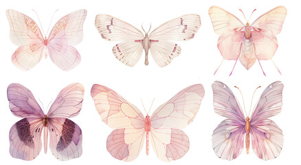 Obraz premium Earthy watercolor butterflies in warm beige, soft pink, and muted brown shades with a delicate design