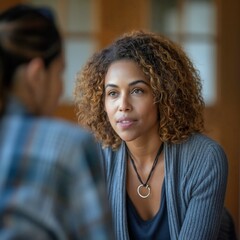 The therapist demonstrates active listening and empathy as she engages with a patient, emphasizing the importance of trust in their therapeutic relationship