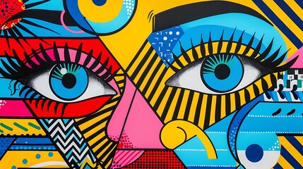 A striking pop art-inspired composition with vivid colors, bold outlines, and contemporary cultural references, placed on a white background for easy cut-out, 8k UHD, suitable for high-quality 