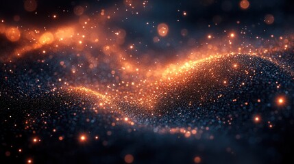 Fototapeta premium Glowing particles wave, dark background, abstract, design