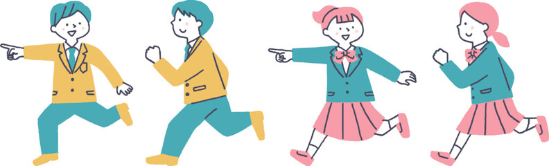 並んで走る学生服を着た男女