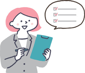 アンケートをとるスーツ姿の女性