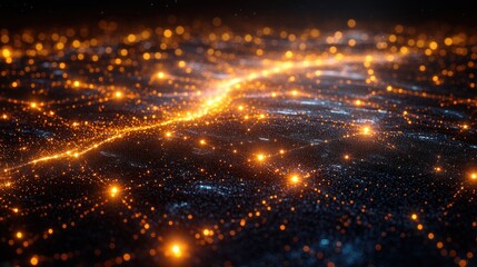 Naklejka premium Glowing path, digital landscape, dark background, futuristic design