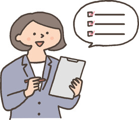 アンケートをとるスーツ姿の女性